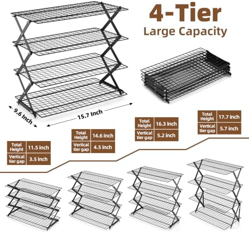 LIANYU 4-Tier Cooling Rack for Baking & Cooking, Collapsible & Space-Saving