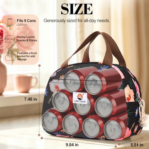 CaCTOUR Lunch Box for Women Girls Teens,Cute Lunch Box Cooler Bag, Portable Insulated Small Lunch Bag Women Reusable Corduroy Lunch Tote for Work/Travel/Picnic/School (Flower)