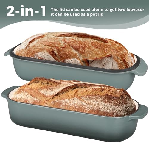 EDGING CASTING Enameled Cast Iron Loaf Pan with Lid, Bread pan, Dutch Oven Bread pan for Homemade Sourdough Bread Baking, 12.5x5.5 inch, 5qt, Slateblue
