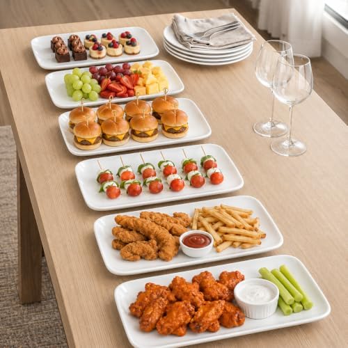 White Serving Platters Set of 2, 13.5 Inch Rectangular Ceramic Platters, Serving Dishes for Party, Entertaining, BBQ, Steak, Appetizers and Food Display