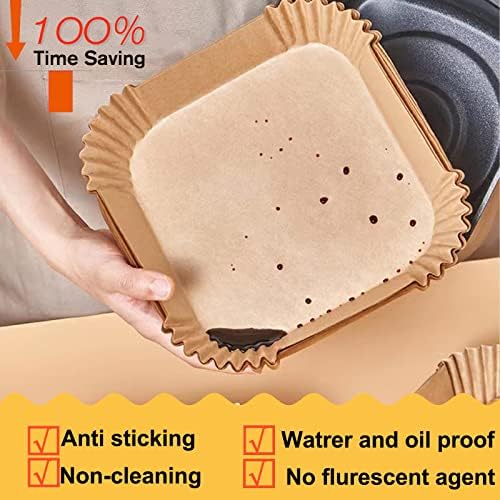 Air Fryer Liners Disposable 9 Inch, 9 inch Air Fryer Liners 125 Pcs Large Square Air Fryer Paper Liners for 5QT 6qt 8QT Air Fryer, Non-stick Parchment Paper for Frying, Baking (Pack of 2)
