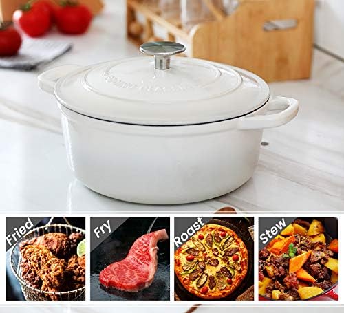 EDGING CASTING Cast Iron Dutch Oven With Lid Round Pot Enameled Covered for Bread Baking, 7 Quart, White