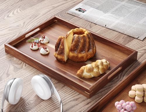 Fibogollo Set of 2 Acacia Wood Serving Tray with Handles