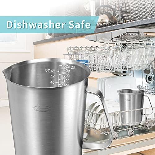 Measuring Cup, [Upgraded, 3 Measurement Scales, Including Cup Scale, ML Scale, Ounce Scale], Newness Stainless Steel Measuring Cup with Marking with Handle, 48 Ounces (1.5 Liter, 6 Cup)