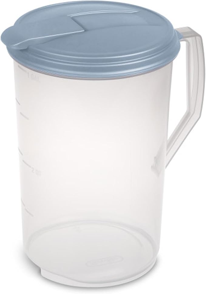 Sterilite 12 Pack 1 Gal Round Pitcher, Drink Dispenser Jug, Flip Tab Lid, Washed Blue