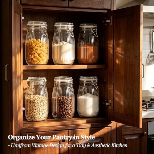 ComSaf Large Ribbed Glass Jars with Airtight Lids 51 oz 3 Pack Wide Mouth
