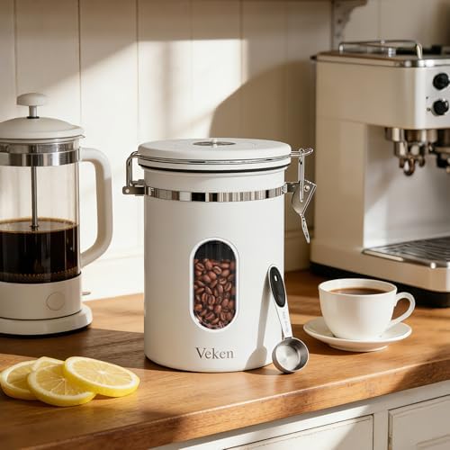 Veken Coffee Canister with Window, Airtight Stainless Steel Container, 22OZ