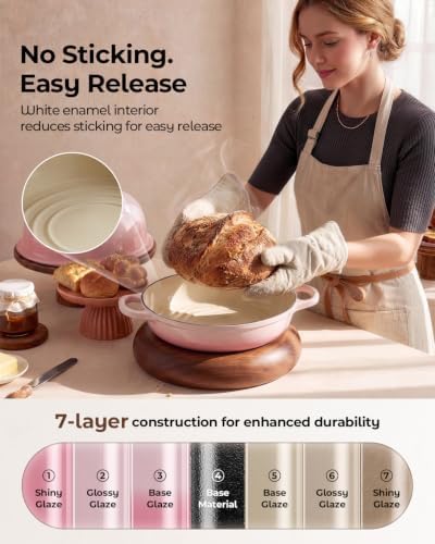 5QT Enameled Cast Iron Sourdough Bread Oven for Homemade, Pink