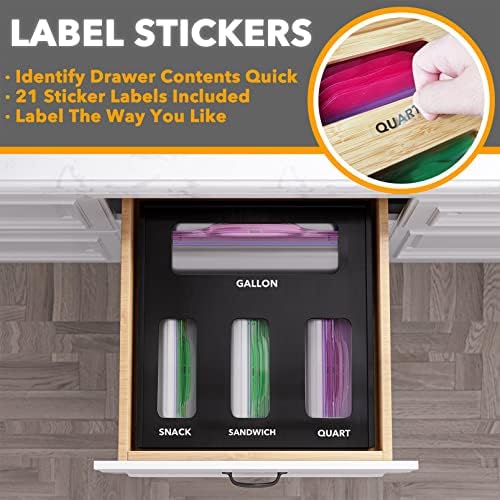SpaceAid Bag Storage Organizer for Kitchen Drawer, Bamboo Organizer, Compatible with Gallon, Quart, Sandwich and Snack Variety Size Bag (1 Box 4 Slots), Black