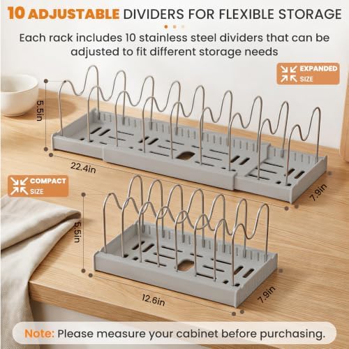 2 Pack Expandable Pot Lid Organizers with 10 Adjustable Dividers