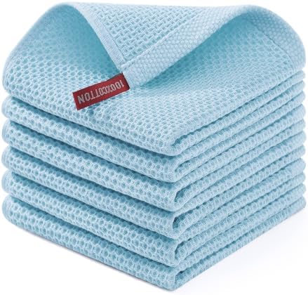 Homaxy 100% Cotton Waffle Weave Kitchen Dish Cloths 6-Pack, Sky Blue