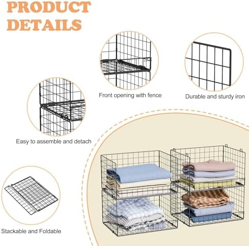Yociyoga 4-Tier Stackable Closet Organizers and Storage Shelves, Foldable Closet Shelf Organizer, Black(Patent Protection)(Patent No. 30022416)