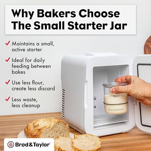 Brod & Taylor Small Sourdough Starter Jar (12oz) Less Discard Waste, 100% Dishwasher Safe, Measurement Markings, and Height Marker (Durable Glass Jar, BPA-Free)