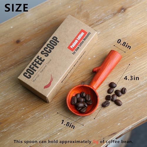 Padauk Coffee Scoop,Wooden Coffee Bean Measuring Spoon,5g Capacity,Natural Wood Coffee Scoop for Tea,Sugar & Powder,Rustic Kitchen Gift for Coffee Lovers