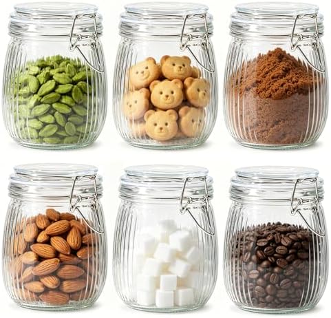 ComSaf Ribbed Glass Mason Jars with Airtight Lids 25 oz 6 Pack Coffee