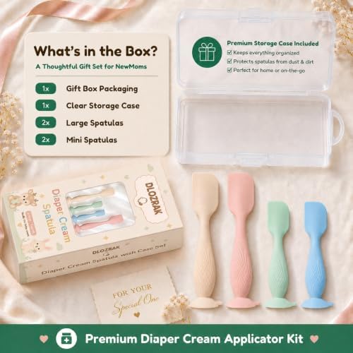 4-Pack Diaper Cream Spatula Set & Case, Ergonomic Baby Butt Paste Spatula