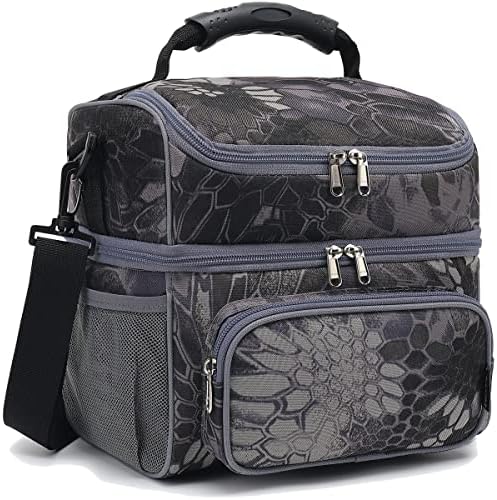 FlowFly Double Layer Cooler Insulated Lunch Bag Adult Lunch Box Large Tote Bag for Men, Women, With Adjustable Strap,Front Pocket and Dual Large Mesh Side Pockets