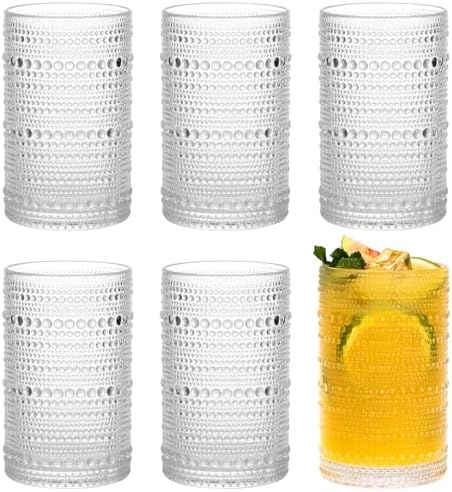 Moretoes Vintage Glassware 12 Oz Hobnail Drinking Glasses Set of 6