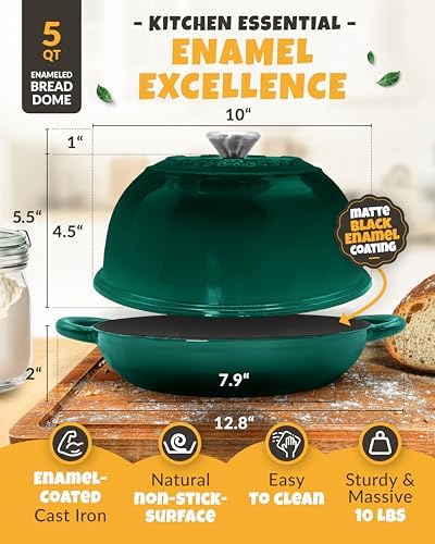CRUSTLOVE 5 QT Enameled Dutch Oven for Bread Baking with Lid & Starter Kit