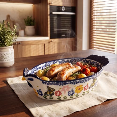 Uiifan 2 Pack 27oz & 48.8oz Ceramic Casserole Dishes Chicken & Round Shape