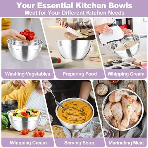 TeamFar Mixing Bowls Set, Stainless Steel Salad Bowl with Lids, Colorful
