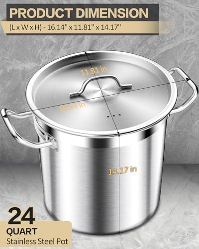 STOCKPOT Stainless Steel Stock Pot with Lid – 24 Quart (6 Gallon) Heavy-Duty Cooking Pot for Soup, Stew, Pasta – Commercial & Home Use, Easy to Clean