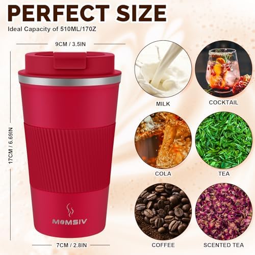 MOMSIV 17oz Travel Coffee Mug, Insulated Coffee Cup with Leakproof Lid