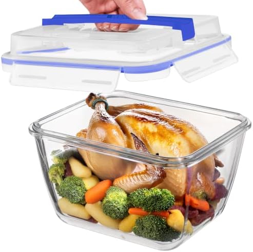 Razab 17 Cups / 132 Oz / 3900ml Large Glass Food Storage Containers with Lids - Leakproof, BPA-Free Large Meal Prep Container Ideal for Roasting Turkey, Store Leftover - Microwave & Oven Safe