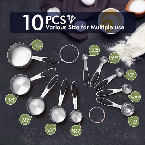 HOTEC 10-Pack Measuring Cups &Spoons Set, Black
