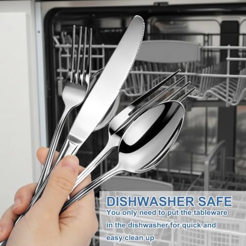 BEWOS Silverware Set for 4-20 Piece Stainless Steel Flatware Set Including Spoons, Forks, Knives, Mirror Polished Flatware for Home, Kitchen, Restaurant, Dishwasher Safe