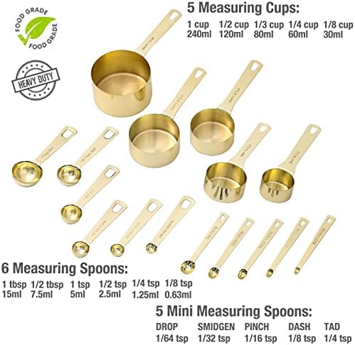 16 Pcs Stainless Steel Measuring Cups & Spoons Set, Gold