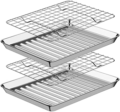 1/8 Baking Sheet Pan Cooling Rack Set, Stainless Steel 2 Pans + 2 Racks
