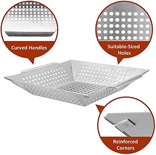 Grill Basket- Stainless Steel Grilling Basket for Indoor and Outdoor Use