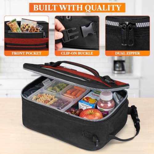 opux Insulated Lunch Bag for Men Women Kids, Soft Lunch Box, Red