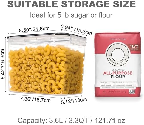 PANTRYSTAR Medium Food Storage Containers with Lids Airtight 3.6L /121.7Oz, for Flour, Sugar, Baking Supply, 3PCS BPA Free Plastic Canisters for Kitchen Pantry Organization