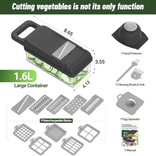 15-in-1 Vegetable Chopper 10 Blades, Veggie Cutter with Handle, Grey
