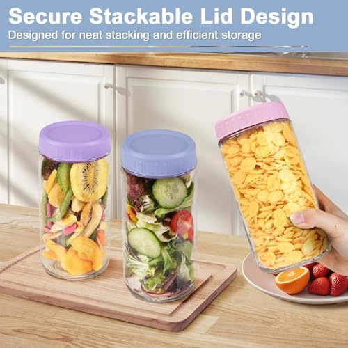 Overnight Oats Containers with Lids, 24oz Wide Mouth Mason Jars with Lids, 9 Pack Glass Jars with Airtight lid for Chia Pudding Yogurt Salad, Meal Prer Oatmeal Jars