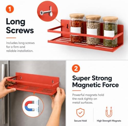 SMRCAD Magnetic Spice Rack 4-Pack – Heavy-Duty, Rust-Resistant