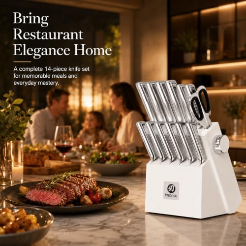 imarku Knife Set for Kitchen with Block and Sharpener 14pcs JPN