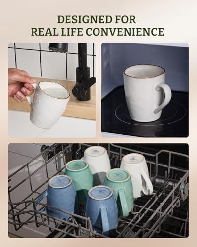 famiware Aurora Coffee Mugs, 14oz Mug Set of 4, Stoneware Cup with Handle