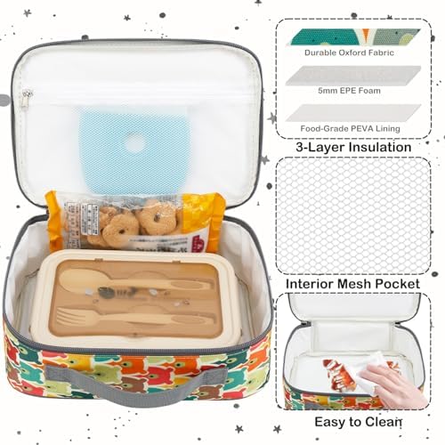 FlowFly Kids Lunch box Insulated Soft Bag Mini Cooler Back to School Thermal Meal Tote Kit for Girls, Boys, Bear