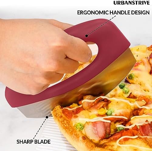 Urbanstrive Heavy Duty Stainless Steel Pizza Cutter with Cover, Super Sharp Blade Pizza Knife Pizza Cutter Rocker, Perfect Kitchen Gadgets for Pizza Cutting Home Essentials (Red)
