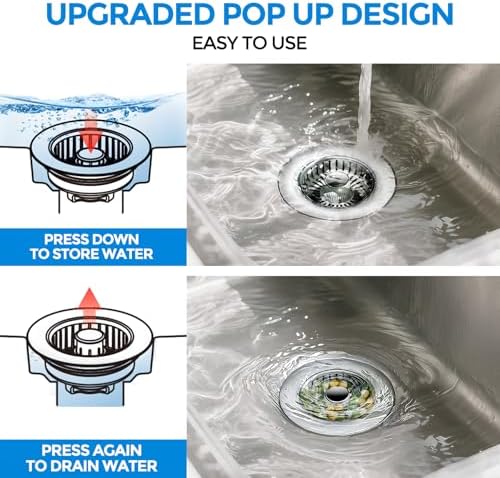 zaa 3 in 1 Kitchen Sink Drain Strainer Stopper Removable Basket Pop-Up