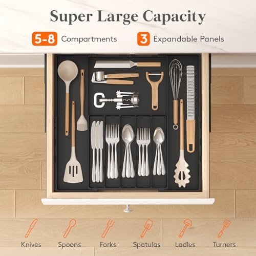 Lifewit Expandable Silverware Drawer Organizer, Utensil Tray for Kitchen