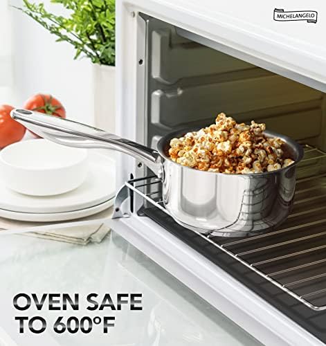 MICHELANGELO 4 Quart Saucepan with Lid, Thick Bottom Stainless Steel Saucepan with Cover, 4 QT Sauce Pot, Induction Ready & Dishwasher Safe