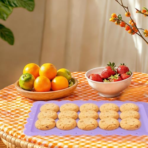 Set of 6 Plastic Serving Trays Food Tray - 14" x 9" Rectangle Serving Platter for Party Cafeteria Kitchen Restaurant , Small Flat Trays for Dessert Fruit Cookie Snack (6, Purple)