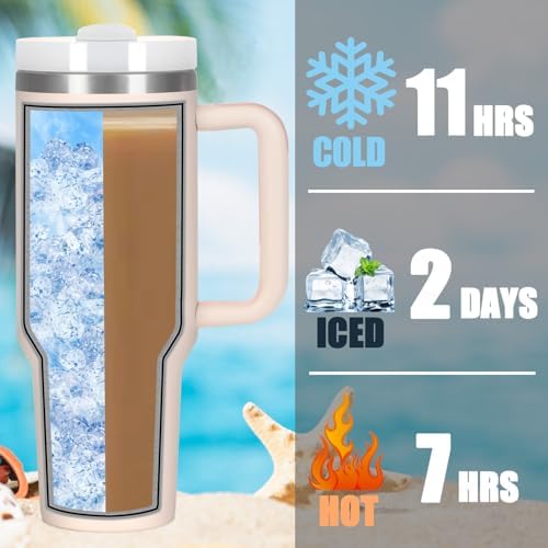 4 Pack 40 Oz Tumbler with Handle Bulk, Double Wall Vacuum Insulated Stainless Steel Tumbler with Lid and Straw, 40 oz cup with Silicone Spill Proof Stopper Set (Rose Quartz)