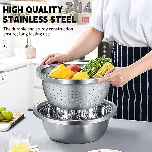 Gulex Colander Stainless Steel 5-quart with Bowls,Strainer for Kitchen(2PC)
