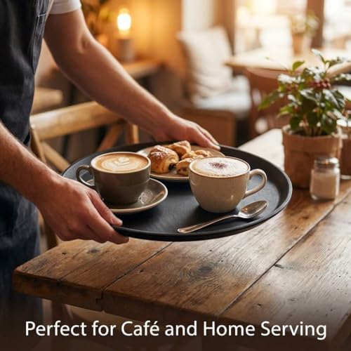 QWORK 14-Inch Round Non-Slip Serving Tray Set – 4Pack Rubber Surface Drink & Meal Carrier for Home, Café & Catering