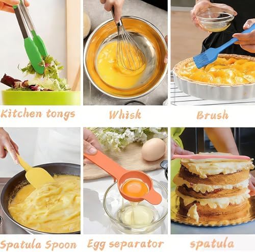 Umite Chef Thickened Heavy-Duty 26pcs Stainless Steel Bowl, Mixing Bowl Set with Lid, Grater Attachment, Colorful Non-Slip Bottom and Kitchen Gadget Set, Sizes 7, 4, 2.5, 2.0, 1.5, 1QT